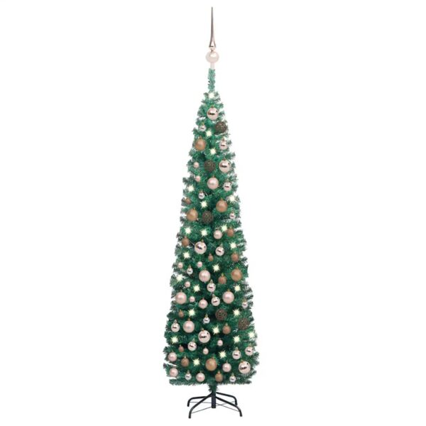 vidaXL Slim Artificial Pre-lit Christmas Tree with Ball Set Green 70.9"