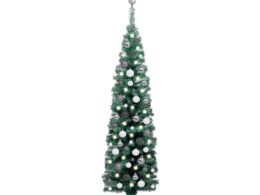 vidaXL Slim Artificial Pre-lit Christmas Tree with Ball Set Green 59.1"