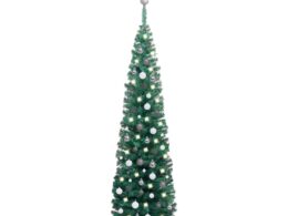 vidaXL Slim Artificial Pre-lit Christmas Tree with Ball Set Green 82.7"
