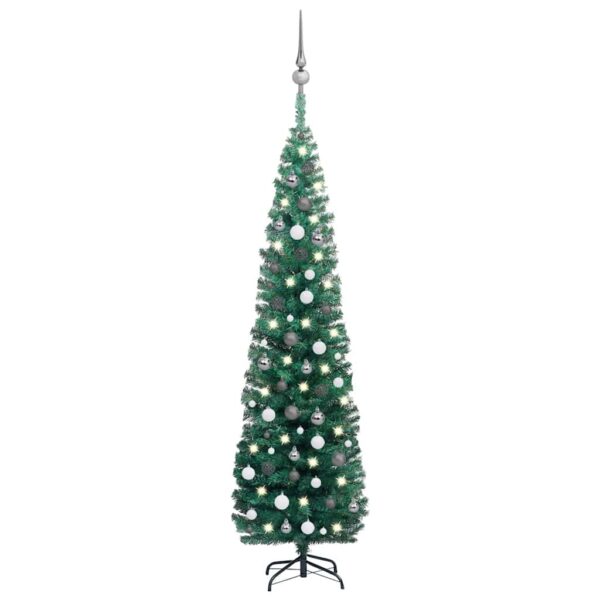 vidaXL Slim Artificial Pre-lit Christmas Tree with Ball Set Green 82.7"