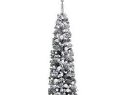 vidaXL Slim Pre-lit Christmas Tree with Ball Set&Flocked Snow Green 47.2"