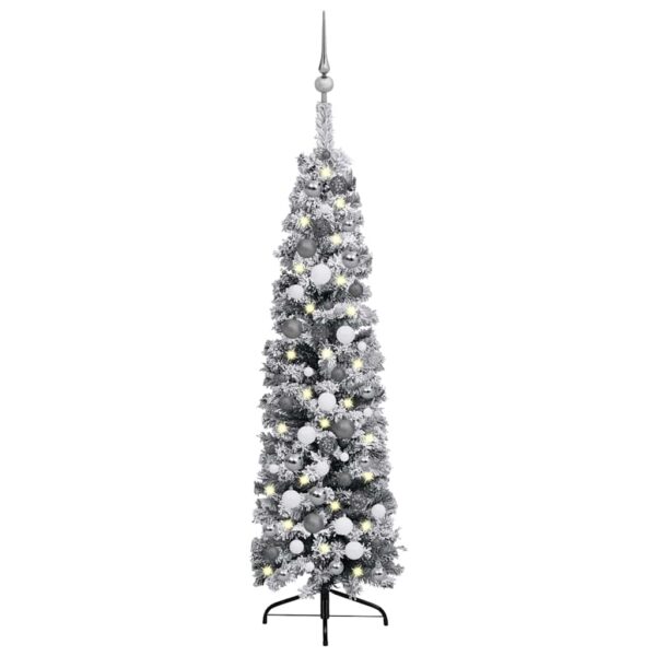 vidaXL Slim Pre-lit Christmas Tree with Ball Set&Flocked Snow Green 47.2"