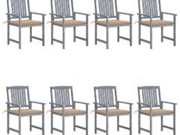 vidaXL Patio Chairs with Cushions 8 pcs Solid Acacia Wood Gray