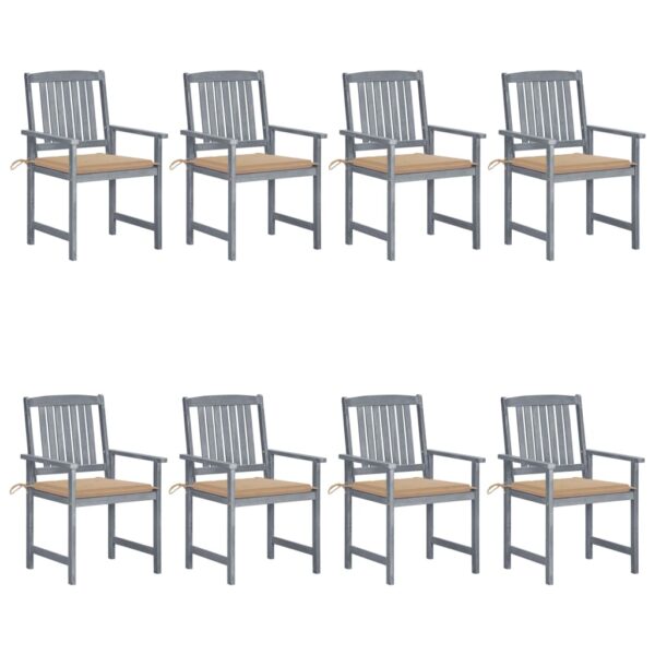 vidaXL Patio Chairs with Cushions 8 pcs Solid Acacia Wood Gray