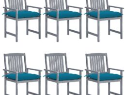 vidaXL Patio Chairs with Cushions 6 pcs Solid Acacia Wood Gray
