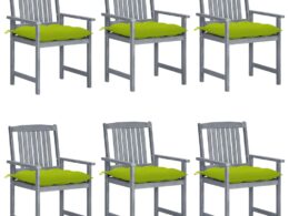 vidaXL Patio Chairs with Cushions 6 pcs Solid Acacia Wood Gray