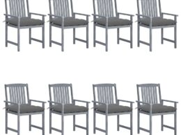vidaXL Patio Chairs with Cushions 8 pcs Solid Acacia Wood Gray