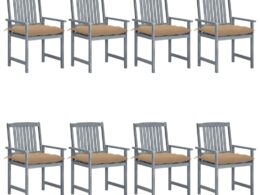 vidaXL Patio Chairs with Cushions 8 pcs Solid Acacia Wood Gray
