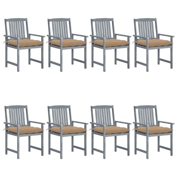 vidaXL Patio Chairs with Cushions 8 pcs Solid Acacia Wood Gray