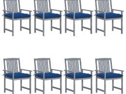 vidaXL Patio Chairs with Cushions 8 pcs Solid Acacia Wood Gray