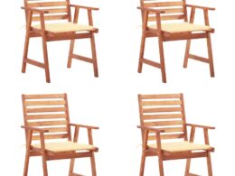 vidaXL Patio Dining Chairs 4 pcs with Cushions Solid Acacia Wood
