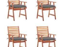 vidaXL Patio Dining Chairs 4 pcs with Cushions Solid Acacia Wood