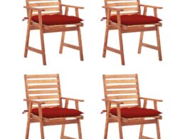 vidaXL Patio Dining Chairs 4 pcs with Cushions Solid Acacia Wood