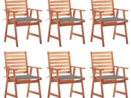 vidaXL Patio Dining Chairs 6 pcs with Cushions Solid Acacia Wood