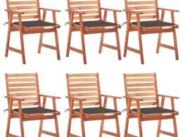 vidaXL Patio Dining Chairs 6 pcs with Cushions Solid Acacia Wood