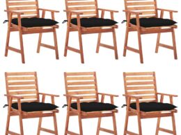 vidaXL Patio Dining Chairs 6 pcs with Cushions Solid Acacia Wood