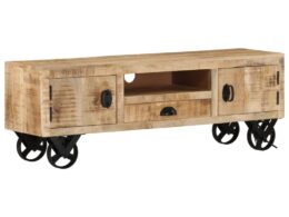 vidaXL TV Stand with Wheels 43.3"x11.8"x14.6" Rough Mango Wood