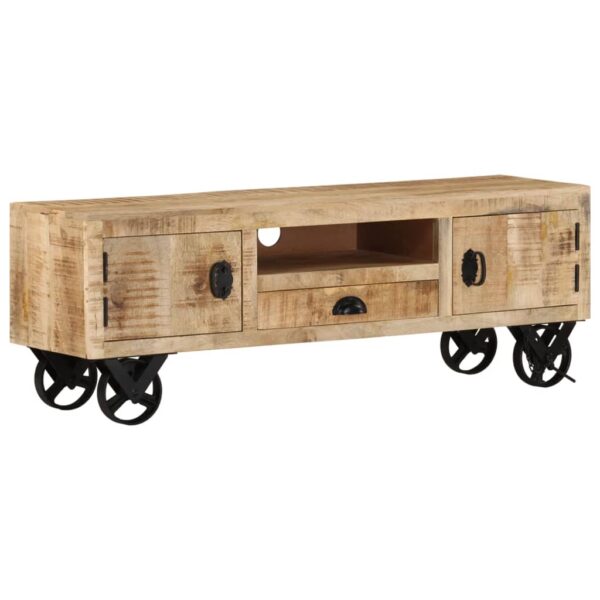 vidaXL TV Stand with Wheels 43.3"x11.8"x14.6" Rough Mango Wood