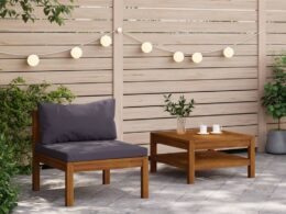 vidaXL 2 Piece Patio Sofa Set with Dark Gray Cushions Acacia Wood