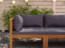 vidaXL Sectional Corner Sofa with Dark Gray Cushions Solid Acacia Wood