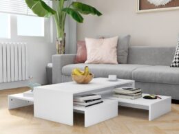 vidaXL Nesting Coffee Table Set White 39.4"x39.4"x10.4" Engineered Wood