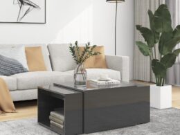 vidaXL 3 Piece Nesting Coffee Table Set High Gloss Gray 23.6"x23.6"x15"