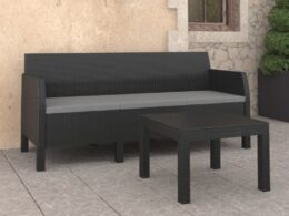 vidaXL 2 Piece Patio Lounge Set with Cushions PP Rattan Anthracite