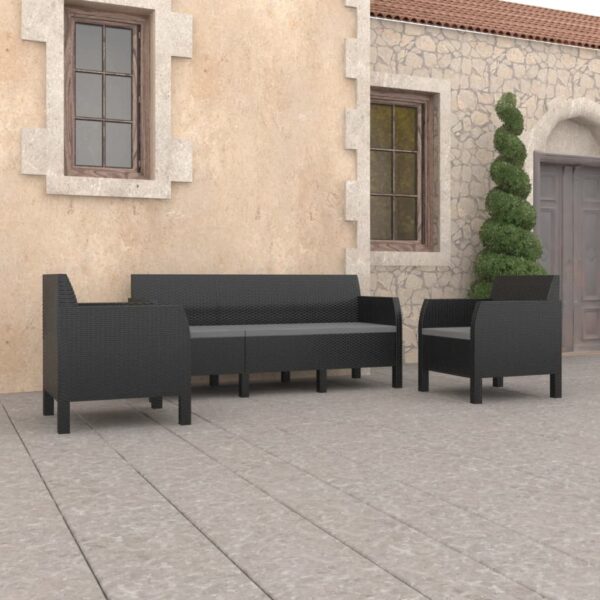 vidaXL 3 Piece Patio Lounge Set with Cushions PP Rattan Anthracite