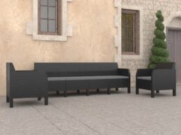 vidaXL 3 Piece Patio Lounge Set with Cushions PP Rattan Anthracite