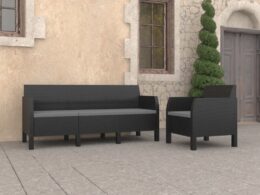 vidaXL 2 Piece Patio Lounge Set with Cushions PP Rattan Anthracite