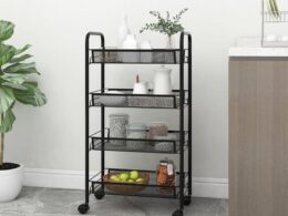 vidaXL 4-Tier Kitchen Trolley Black 18.1"x10.2"x33.5" Iron