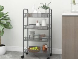 vidaXL 4-Tier Kitchen Trolley Gray 18.1"x10.2"x33.5" Iron