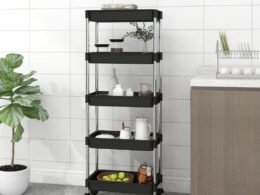 vidaXL 5-Tier Kitchen Trolley Black 16.5"x11.4"x50.4" Iron and ABS