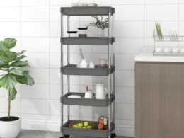 vidaXL 5-Tier Kitchen Trolley Gray 16.5"x11.4"x50.4" Iron and ABS