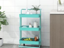vidaXL 3-Tier Kitchen Trolley Turquoise 16.5"x13.8"x33.5" Iron and ABS