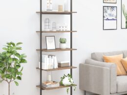 vidaXL 5-Tier Leaning Shelf Dark Brown and Black 25.2"x13.8"x72.8"
