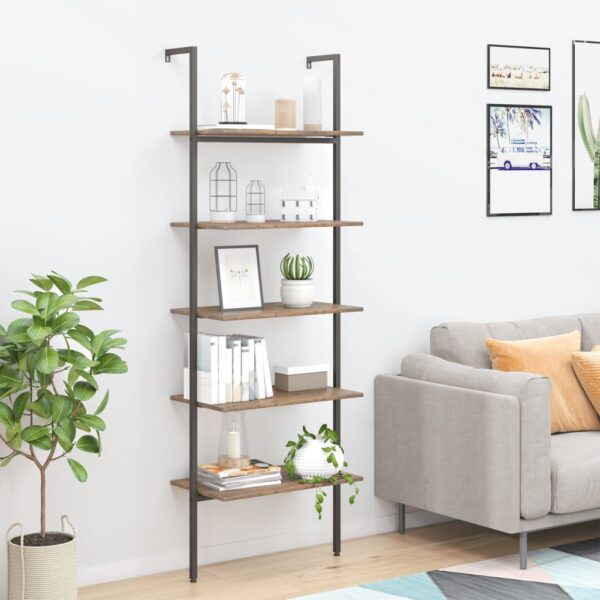 vidaXL 5-Tier Leaning Shelf Dark Brown and Black 25.2"x13.8"x72.8"