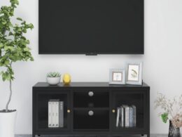 vidaXL TV Stand Black 41.3"x13.8"x20.5" Steel and Glass