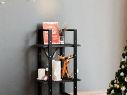 vidaXL 2-Tier Book Cabinet Black 15.7"x11.8"x27.6" Solid Pine Wood
