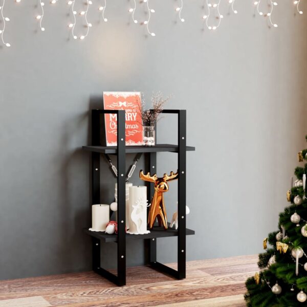vidaXL 2-Tier Book Cabinet Black 15.7"x11.8"x27.6" Solid Pine Wood