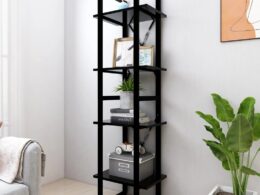 vidaXL 4-Tier Book Cabinet Black 15.7"x11.8"x55.1" Engineered Wood