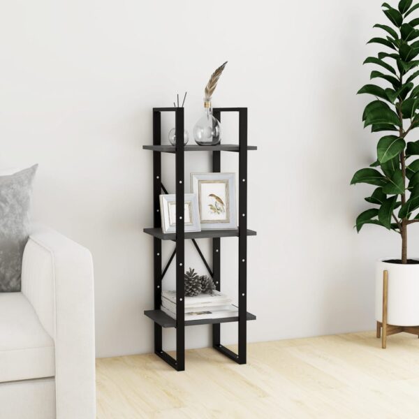vidaXL 3-Tier Book Cabinet Gray 15.7"x11.8"x41.3" Solid Pinewood