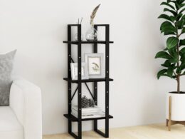 vidaXL 3-Tier Book Cabinet Black 15.7"x11.8"x41.3" Solid Pinewood
