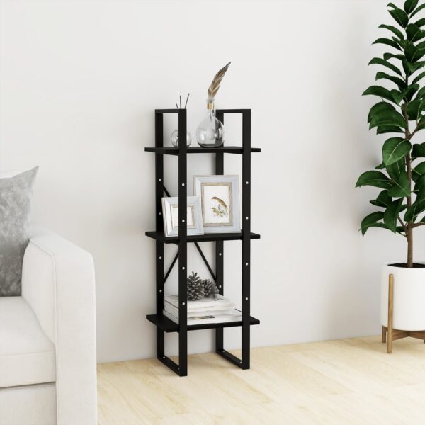vidaXL 3-Tier Book Cabinet Black 15.7"x11.8"x41.3" Solid Pinewood