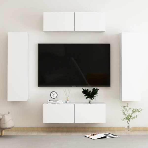 vidaXL 4 Piece TV Stand Set White Engineered Wood