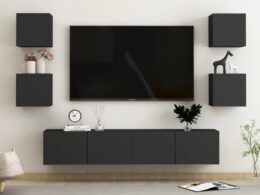 vidaXL 6 Piece TV Stand Set Black Engineered Wood