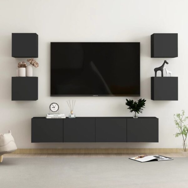 vidaXL 6 Piece TV Stand Set Black Engineered Wood