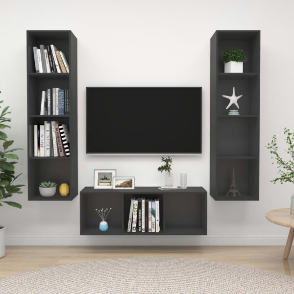 vidaXL 3 Piece TV Stand Set Gray Engineered Wood