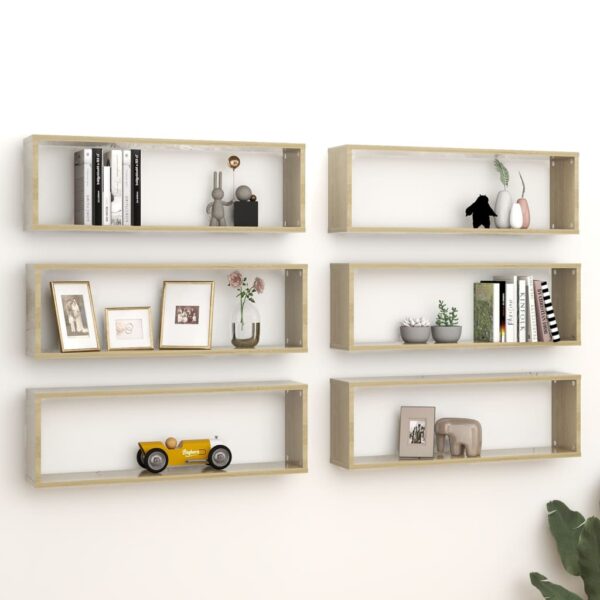 vidaXL Wall Cube Shelves 6 pcs Sonoma Oak 31.5"x5.9"x10.4" Engineered Wood