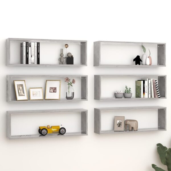 vidaXL Wall Cube Shelves 6 pcs Concrete Gray 31.5"x5.9"x10.4" Engineered Wood
